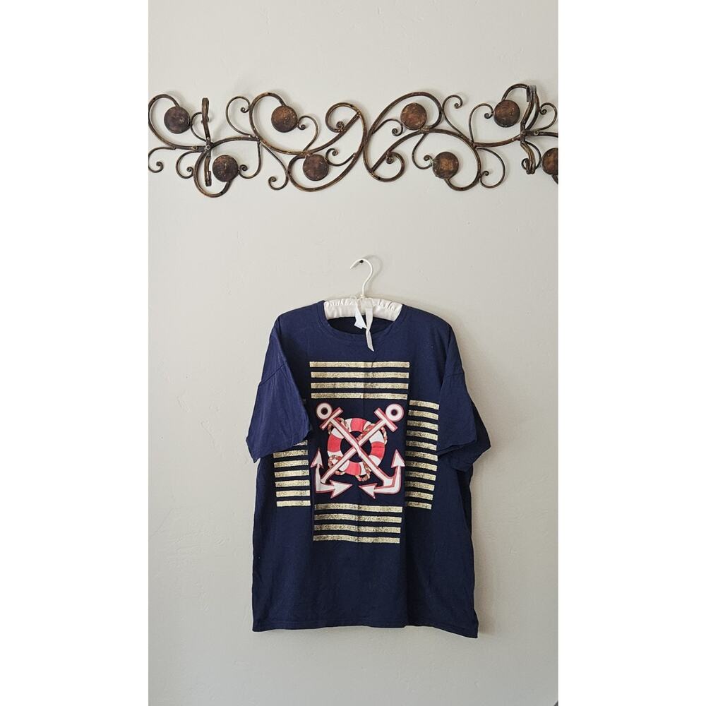 Nautical Navy Anchor, 4th of July Military Patriotic Navy & Red XXL T-shirt - Picture 3 of 7